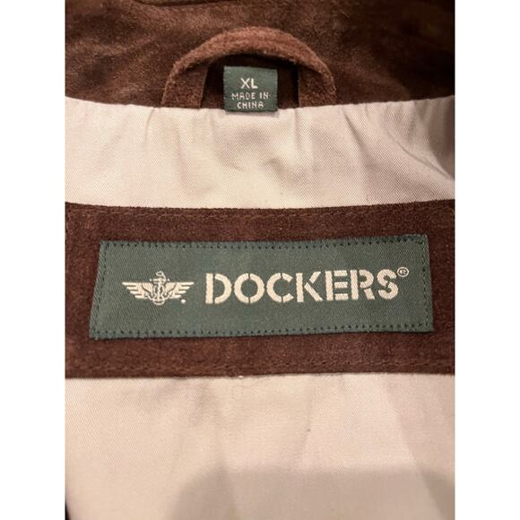 Dockers 100% Leather Suede Full Zip Jacket Men XL Grunge Dark Academia Twee VTG - Picture 2 of 10